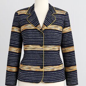 Adrianna Papell Vintage Silk Blazer Jacket Navy White Abstract Print Size Medium